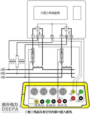 三相三线电能表校验时CT接入示意接线图